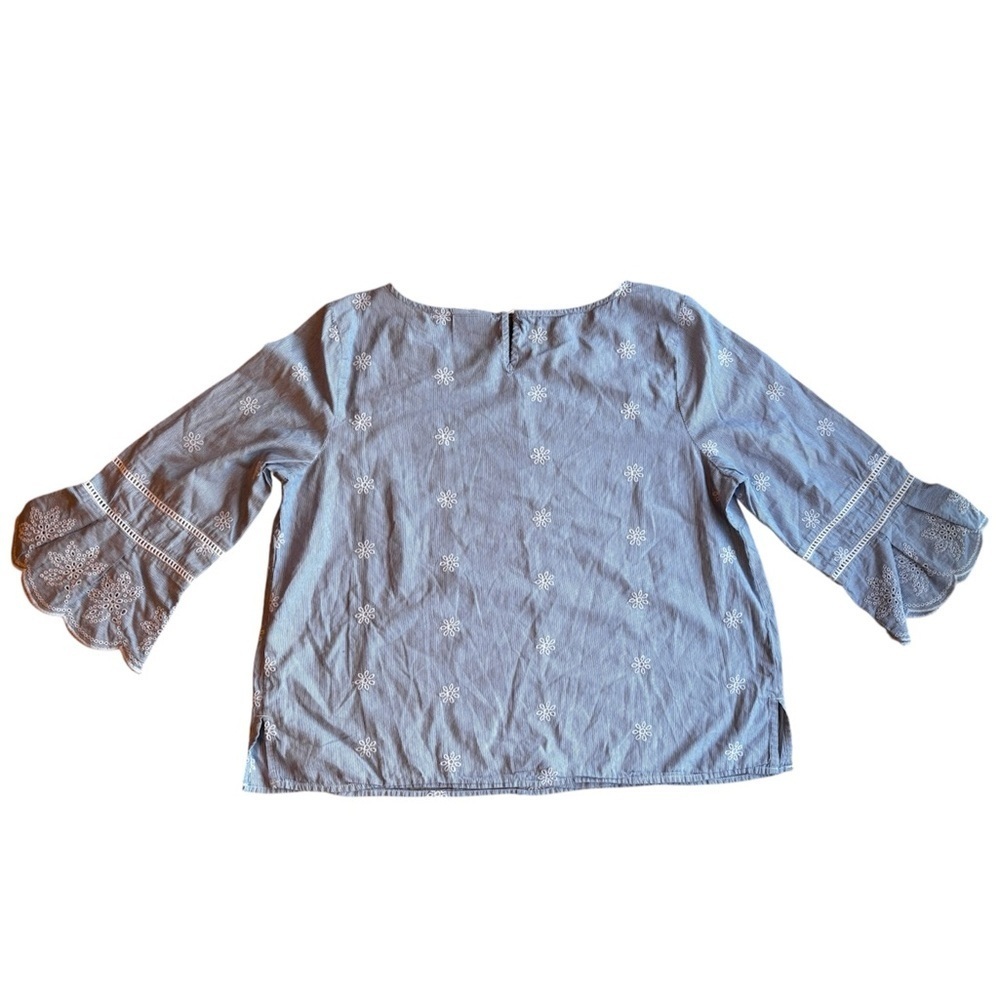 Liz Claiborne Blue Ruffled Boxy Blouse - Picture 2 of 7